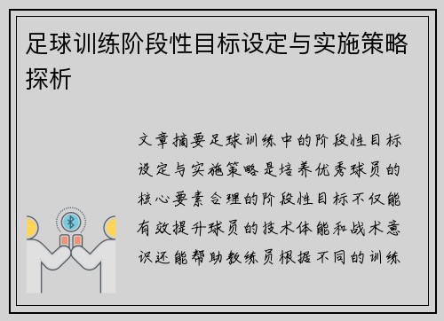 足球训练阶段性目标设定与实施策略探析