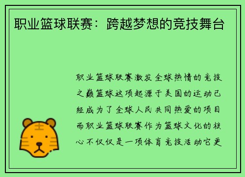 职业篮球联赛：跨越梦想的竞技舞台