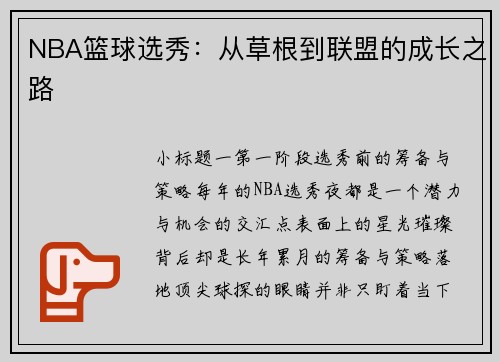 NBA篮球选秀：从草根到联盟的成长之路